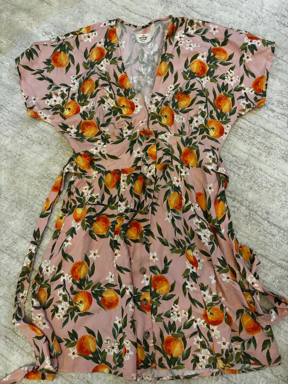 Marine Layer Floral Button Front Dress Pink Orange Medium